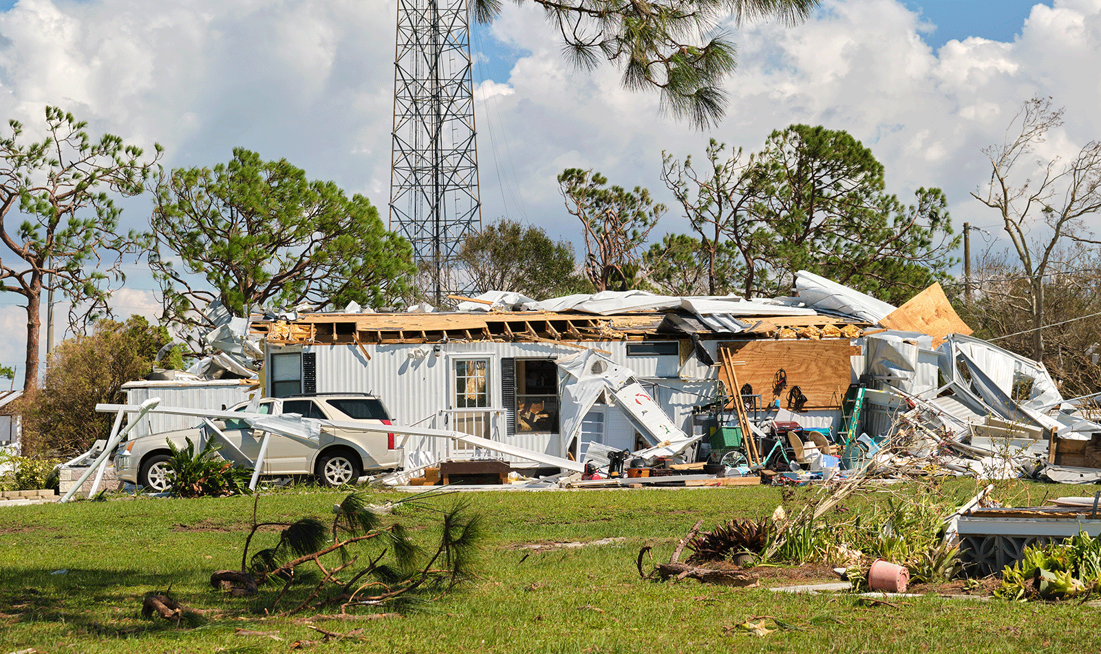 A small home with catastrophic damage from a disaster